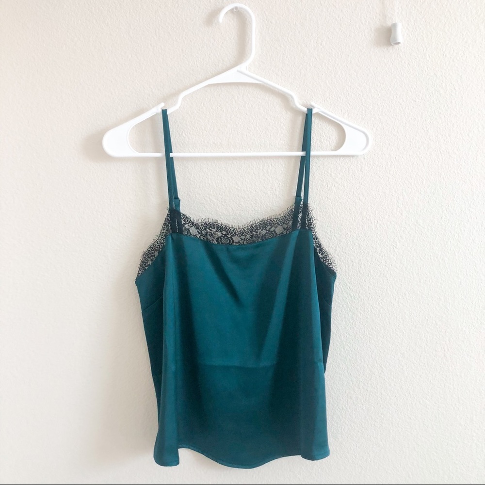 Teal Green Lace Trim Cami Top